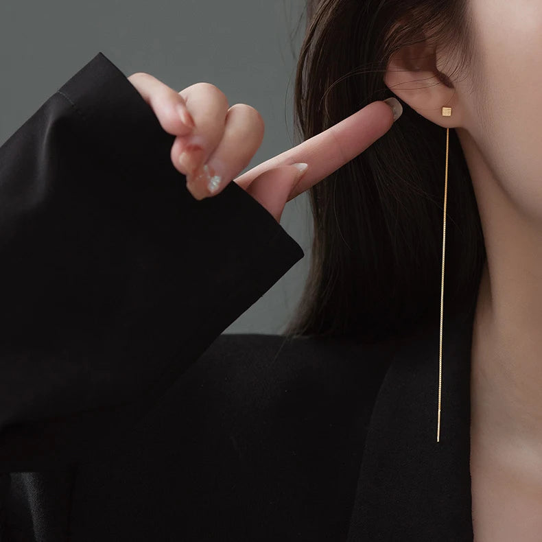 INZATT Echt 925 Sterling Silber Perle Quadrat Lange Kette Quaste Drop Ohrringe Für Frauen Klassischen Feinen Schmuck Geometrische Zubehör