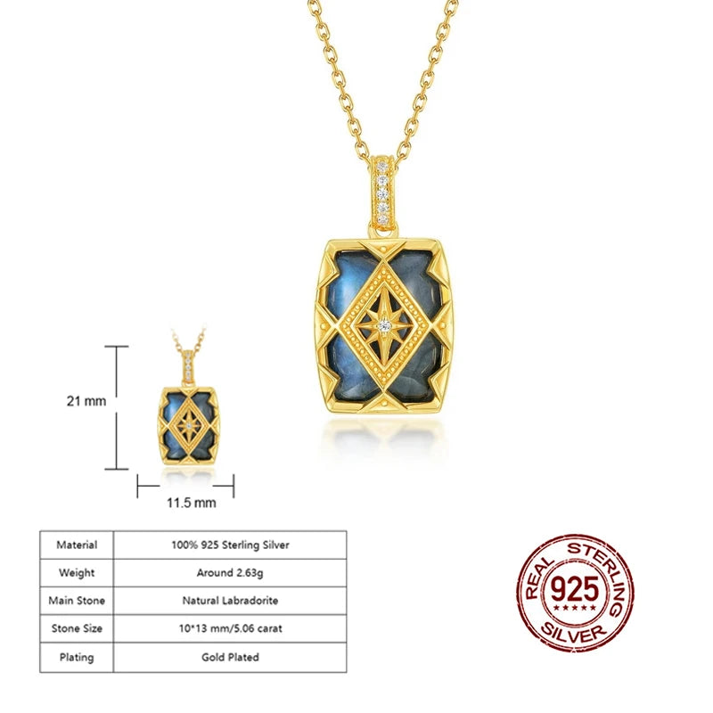 ALLNOEL Vintage-Ring-Anhänger aus 925er-Sterlingsilber, natürlicher Labradorit, Ohrring, Modeschmuck, Weihnachtsfeier, Geschenk, Zubehör