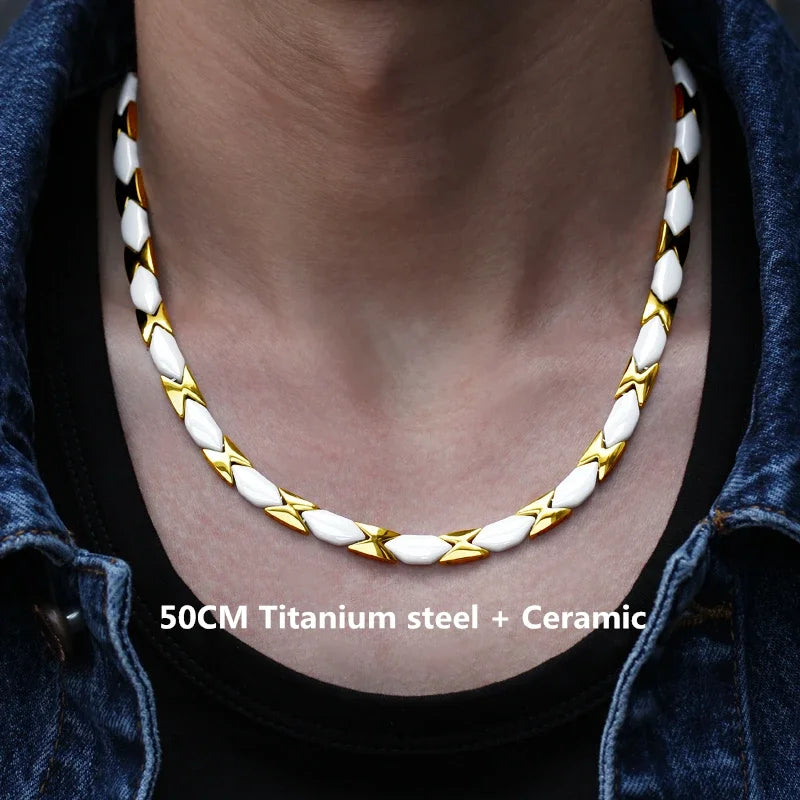 ARADOO Titan Stahl Zirkonia Magnetische Halskette Hämatit Therapie Edelstahl Halsband Halskette Kragen