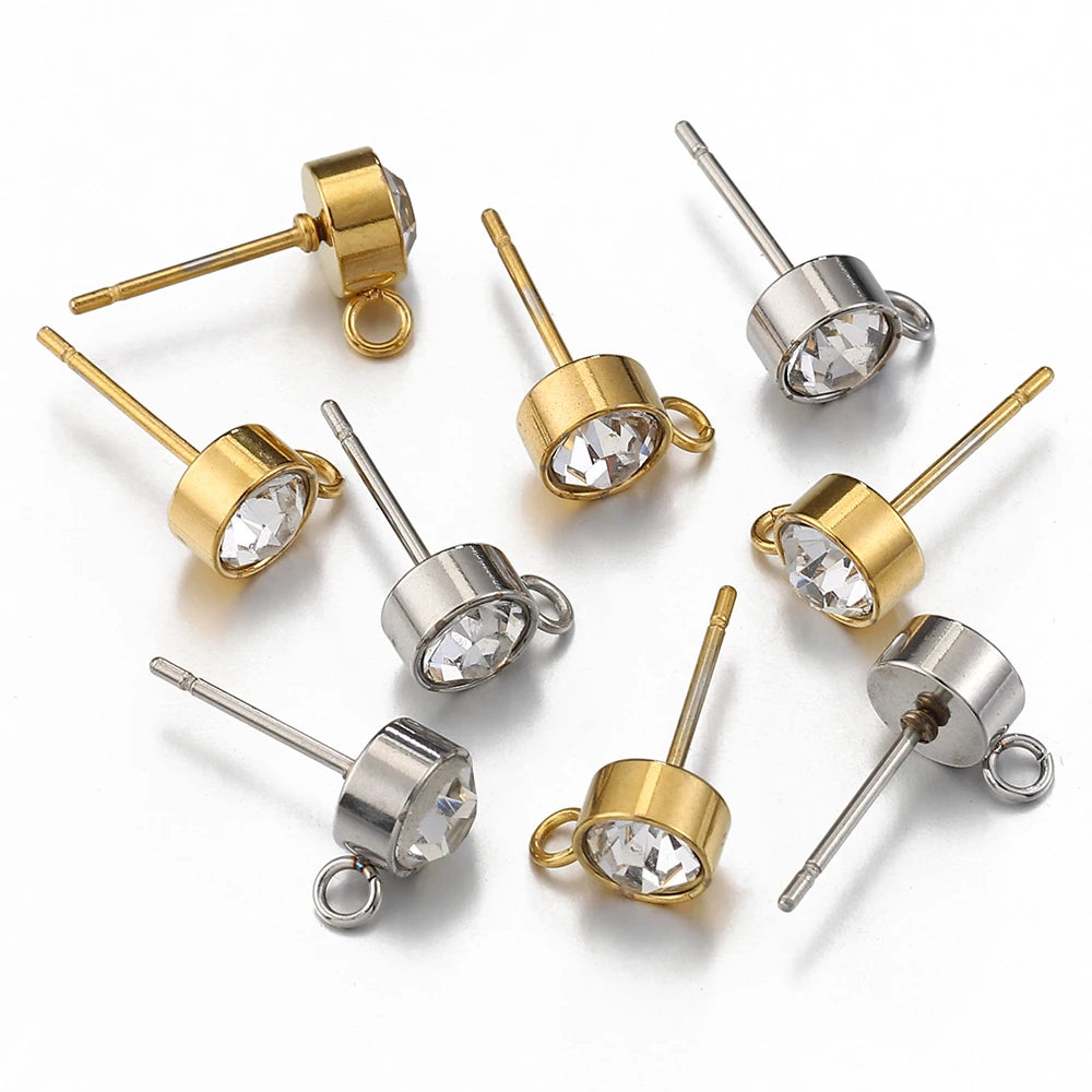 100 Stück/20 Stück Edelstahl-Strass-Ohrringpfosten, goldfarbene Ohrstecker mit Schlaufenringen, DIY-Ohrringe, Schmuckherstellungszubehör