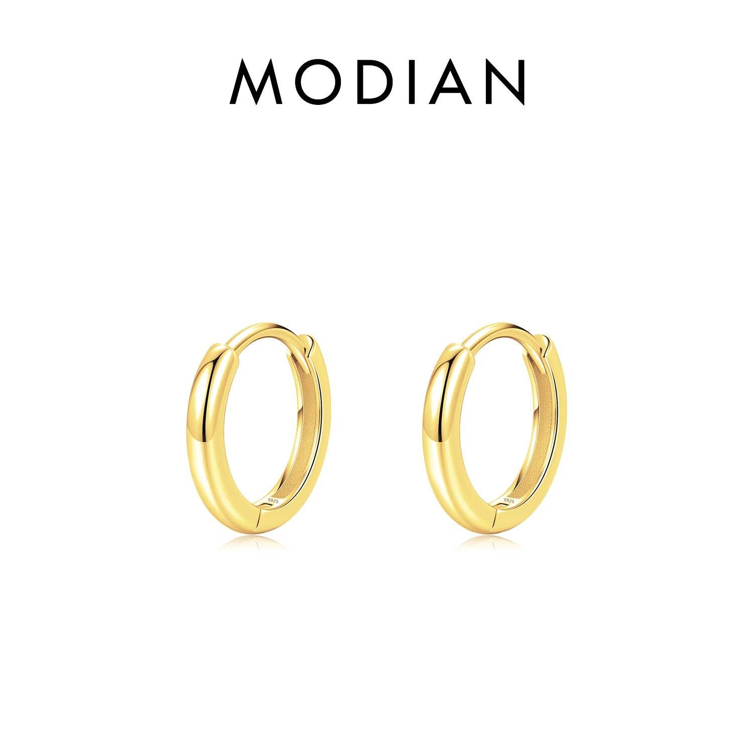 MODIAN 5 Größen 925 Sterling Silber Einfache stapelbare Kreis-Ohrschnallen Klassische Basic-Goldfarbene Creolen für Damenschmuck