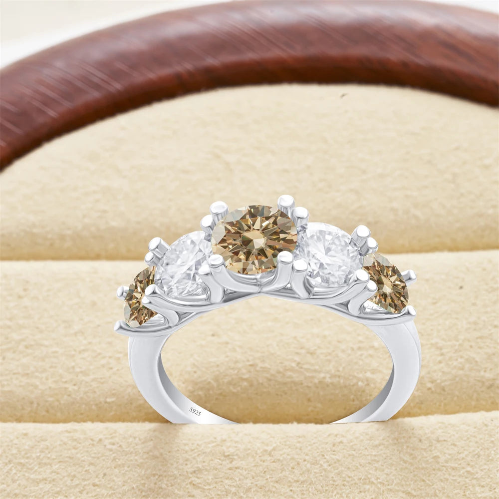 Moissanit Fünfstein-Ring Silber