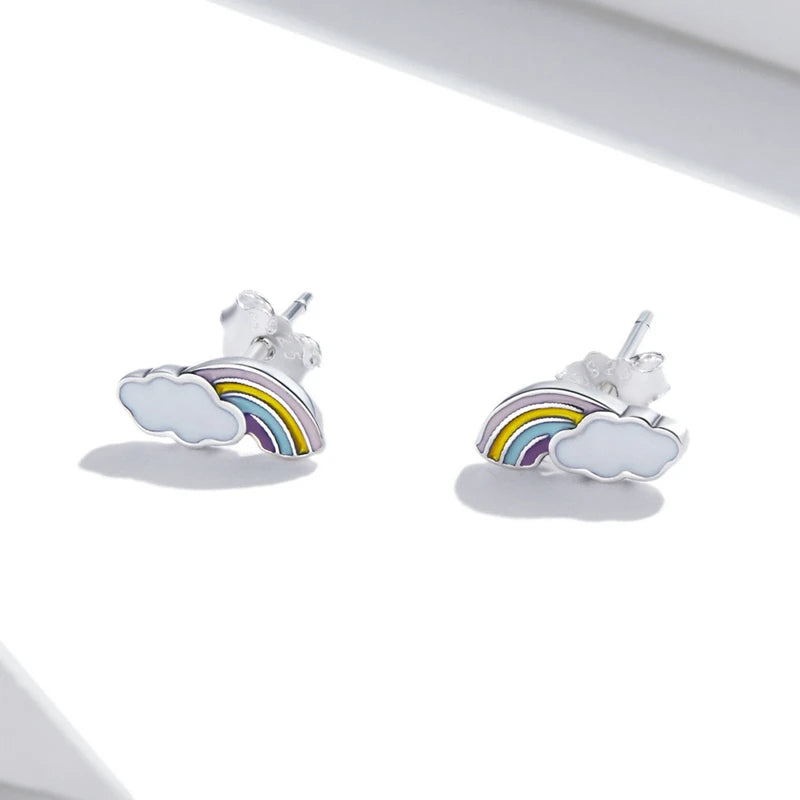 Bamoer Luxus-Ohrringe für Mädchen aus 925er-Sterlingsilber, Regenbogen-Schmetterling, niedlich, schick, lustig, Ohrstecker, Original für Damen, Party, edler Schmuck