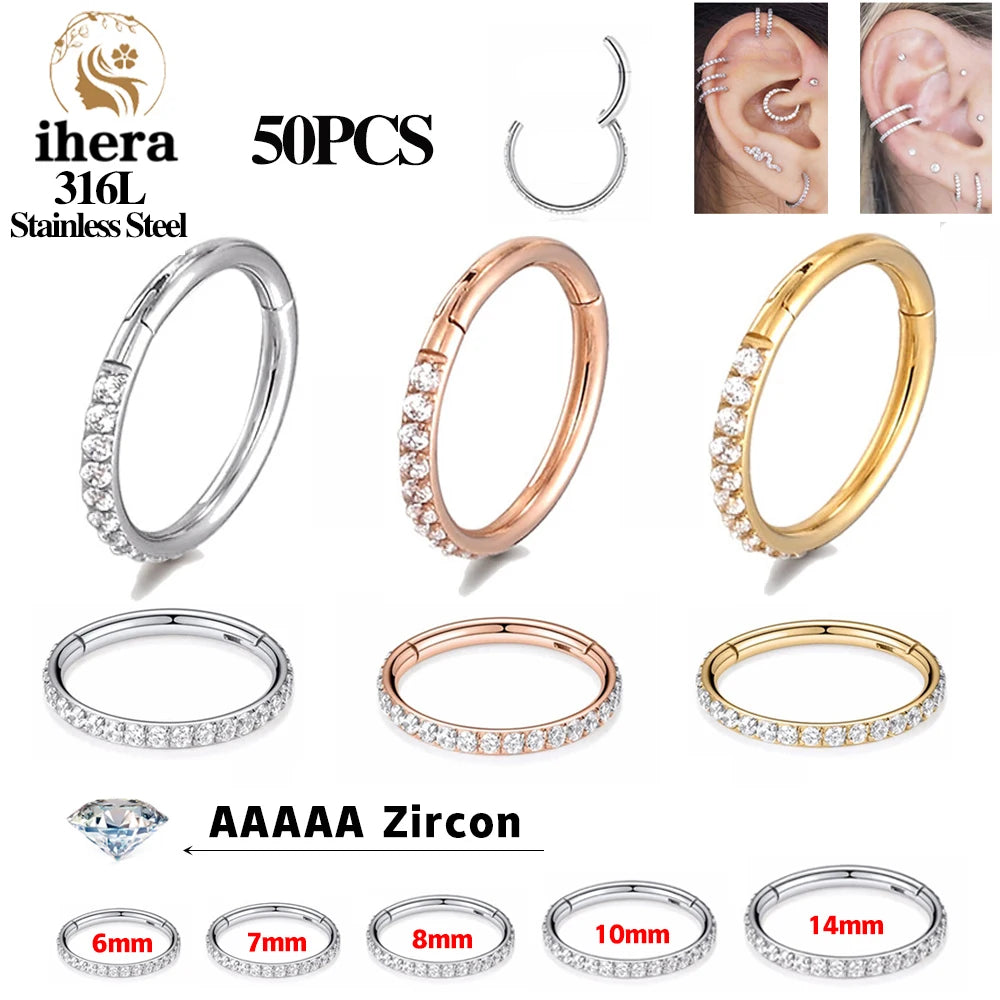 1/10/50PCS Edelstahl Zirkon Klapp Segment Nase Septum Clicker Ring Runde Ohrringe Hoops Ohr Tragus helix Piercing Schmuck