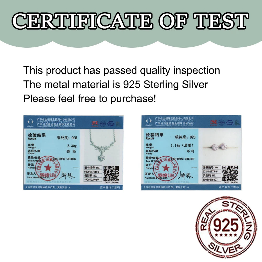 QooLady Halskette-Ohrringe-Sets aus Sterlingsilber 925, elegant, glänzend, CZ-Stein, Blatt-Blumen-Halskette, Ohrringe-Sets für Frauen, feiner Hochzeitsschmuck ST030