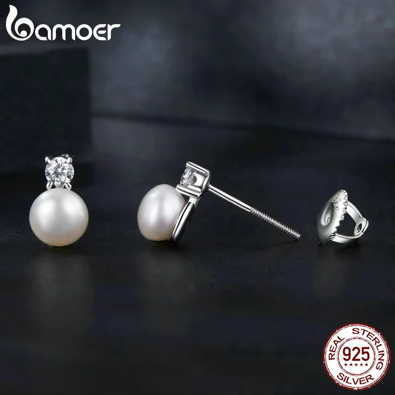 BAMOER Moissanit-Ohrstecker aus 925er-Sterlingsilber mit Süßwasserperlen, VVS1 Lab-Diamant-Hochzeitsohrring, elegantes Geschenk für Frauen
