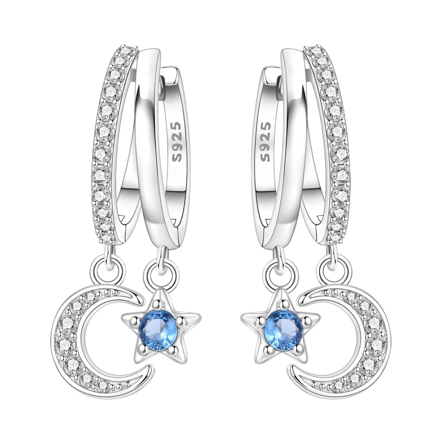 Ohrringe aus 925er-Sterlingsilber, geheimnisvoller Stern, Mond, Schmuck, vielseitige Creolen für Frauen, Schmuck, Geburtstagsfeier, feine Geschenke