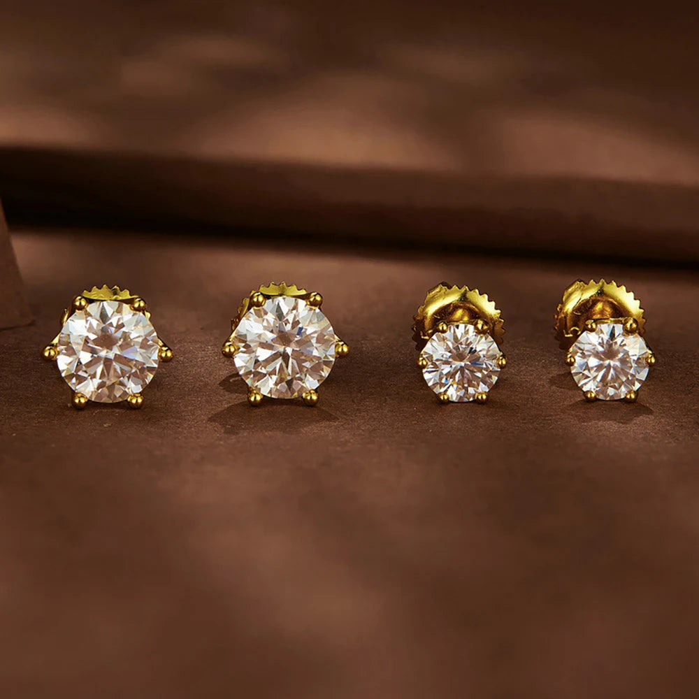 JoyceJelly 0,5-2CT Bunte Moissanit-Ohrringe mit Schraubverschluss für Damen, S925-Sterlingsilber, Schmuck, vergoldet, 18 Karat, 6 Zinken, Ohrstecker