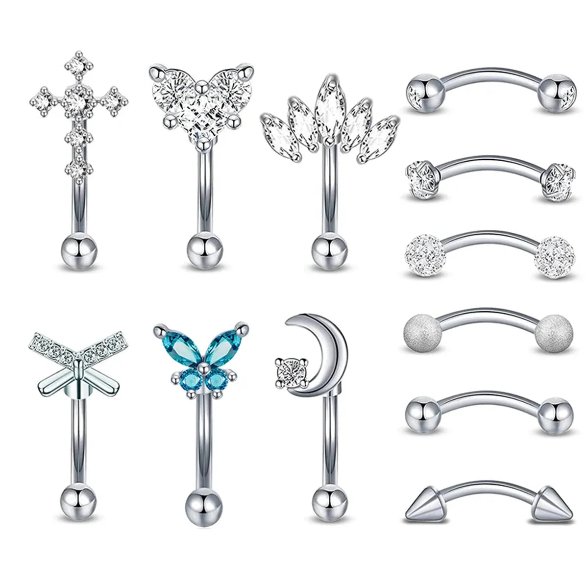 12er Piercing Set 16G Gebogene Langhantel Rook Daith Augenbraue Knorpel