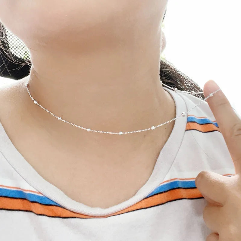 45cm-60cm solide reine echte 925 Sterling Silber Perlen Kreuz kette Halskette Frauen Mädchen Italien Schmuck Kolye Collare Collier Ketting