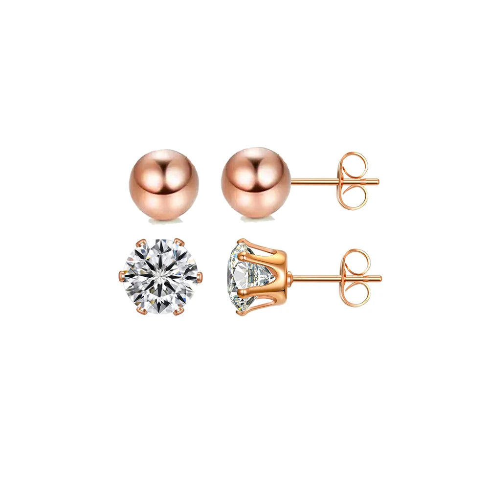 1-8 Paar Edelstahl rosé vergoldete Creolen für Frauen Mädchen hypo allergene Kugel cz Ohr stecker Frauen Ohrringe Loop Ohrringe