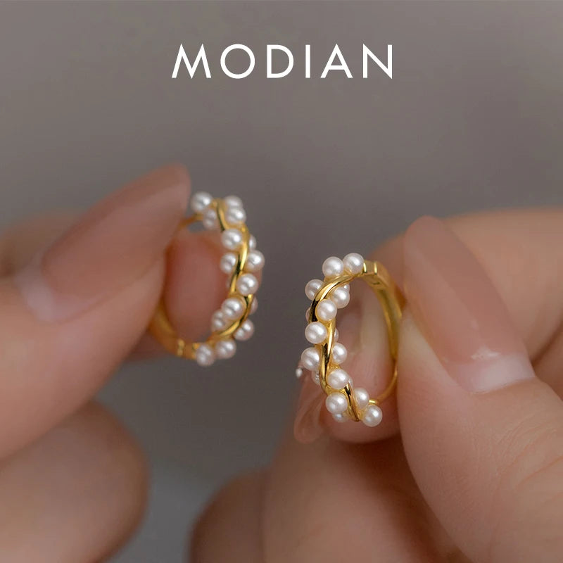 Moidan Creolen aus 925er-Sterlingsilber mit Charm-Schnur und Perlen, trendige goldfarbene Ohrschnalle für Frauen, Hochzeit, edler Schmuck, Geschenke