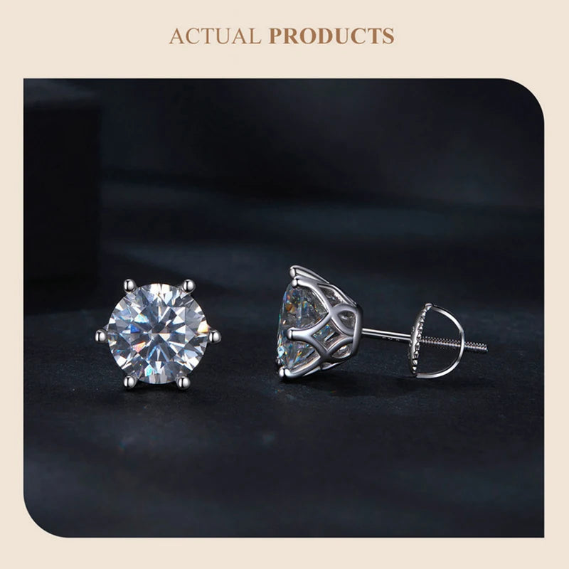 JoyceJelly 0,5-2CT Bunte Moissanit-Ohrringe mit Schraubverschluss für Damen, S925-Sterlingsilber, Schmuck, vergoldet, 18 Karat, 6 Zinken, Ohrstecker