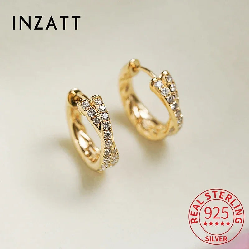 INZATT Echt 925 Sterling Silber Zirkon Kreuz 18 Karat Gold Creolen für Frauen OL Geometrische Edlen Schmuck Minimalistischen Zubehör