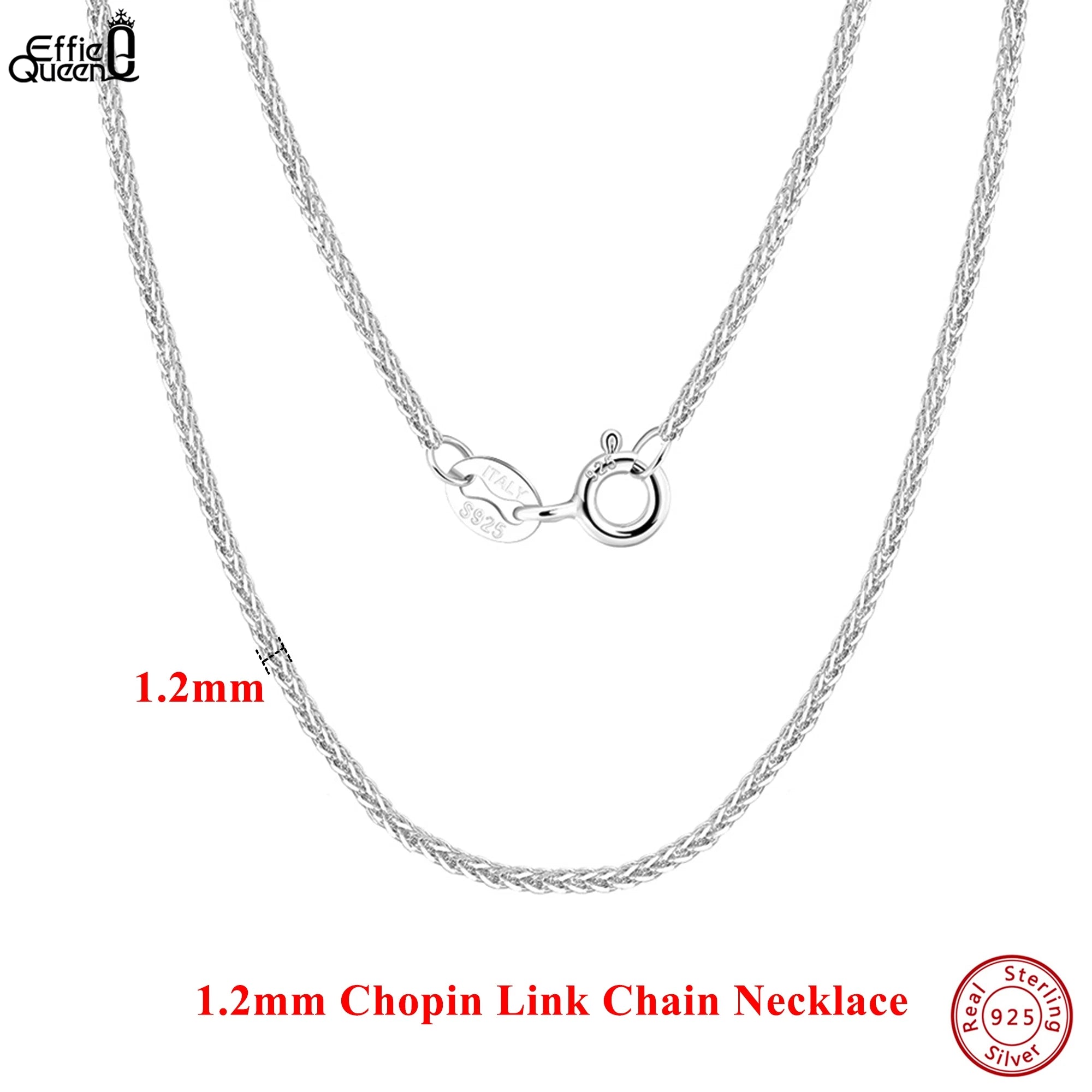 Effie Queen 100 % 925 Sterling Silber italienische 1,2 mm Chopin-Kette für Damen, modisch, 40–60 cm, Basic-Halskette, Schmuck SC53