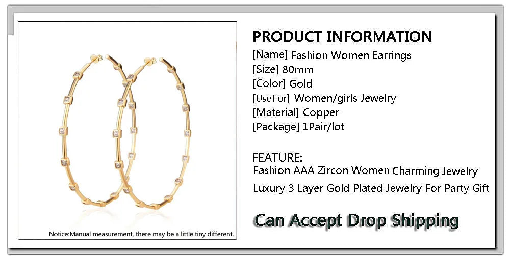 MHS.SUN Mode Vergoldet Große AAA CZ Hoop Ohrringe Für Frauen Übertreiben Große Ohrringe Intarsien Zirkon Hip Hop Ohr Schmuck Geschenk