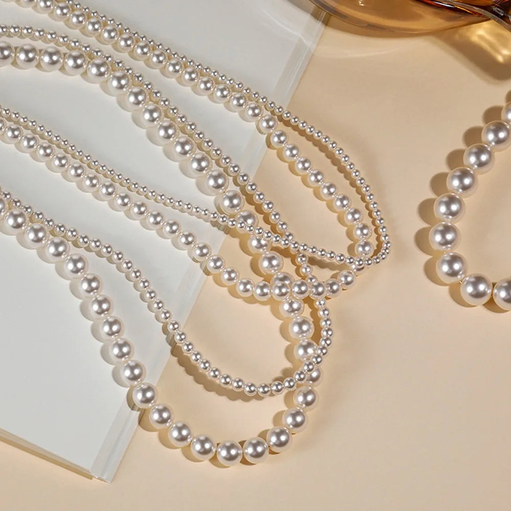 Trumium Vintage Elegante 6/8/10mm Weiße Perle Kette Choker Halskette für Frauen Hochzeit Party Mode Einfache schmuck Giris Geschenk