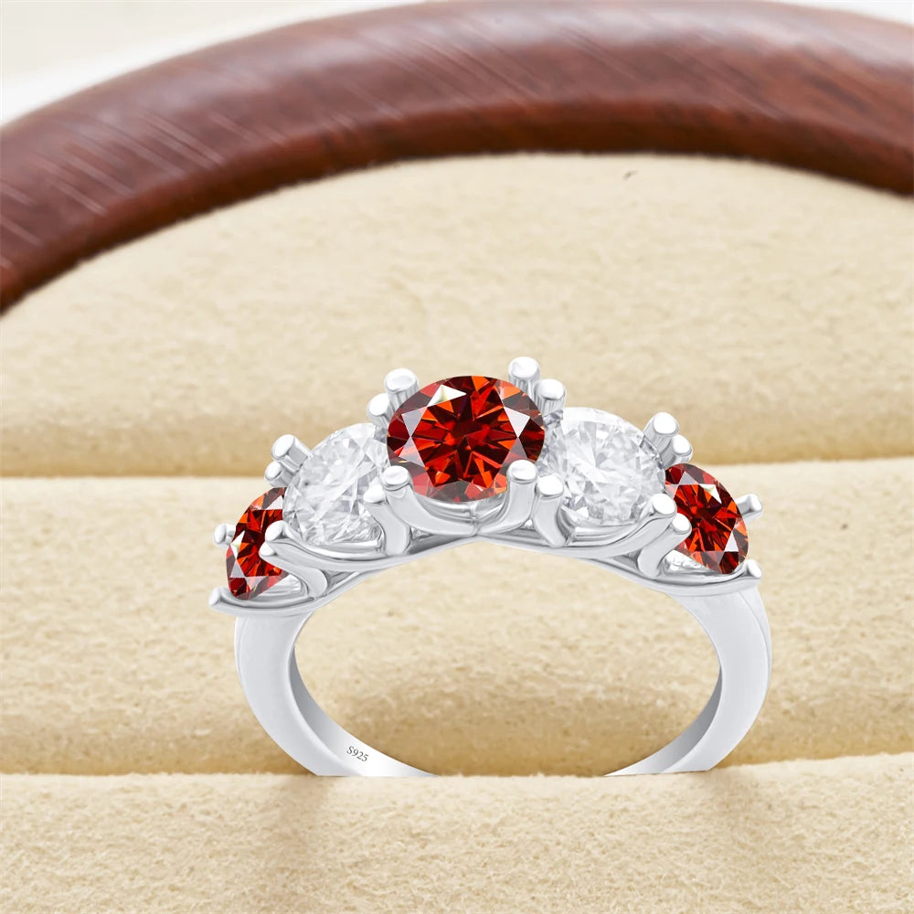 Moissanit Fünfstein-Ring Silber