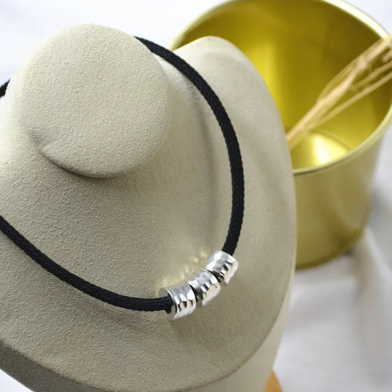 Halskette aus 925er-Sterlingsilber, schwarze Perlen, quadratisch, unregelmäßig, Punk, geometrisch, für Frauen und Mädchen, Schmuck, Geschenk, Dropshipping, Großhandel