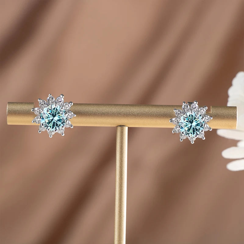 Joyce Kelly 1 Karat D Farbe Moissanit Diamant Ohrringe S925 Sterling Silber Schmuck für Frauen Sonnenblumenförmige Ohrstecker Hochzeit
