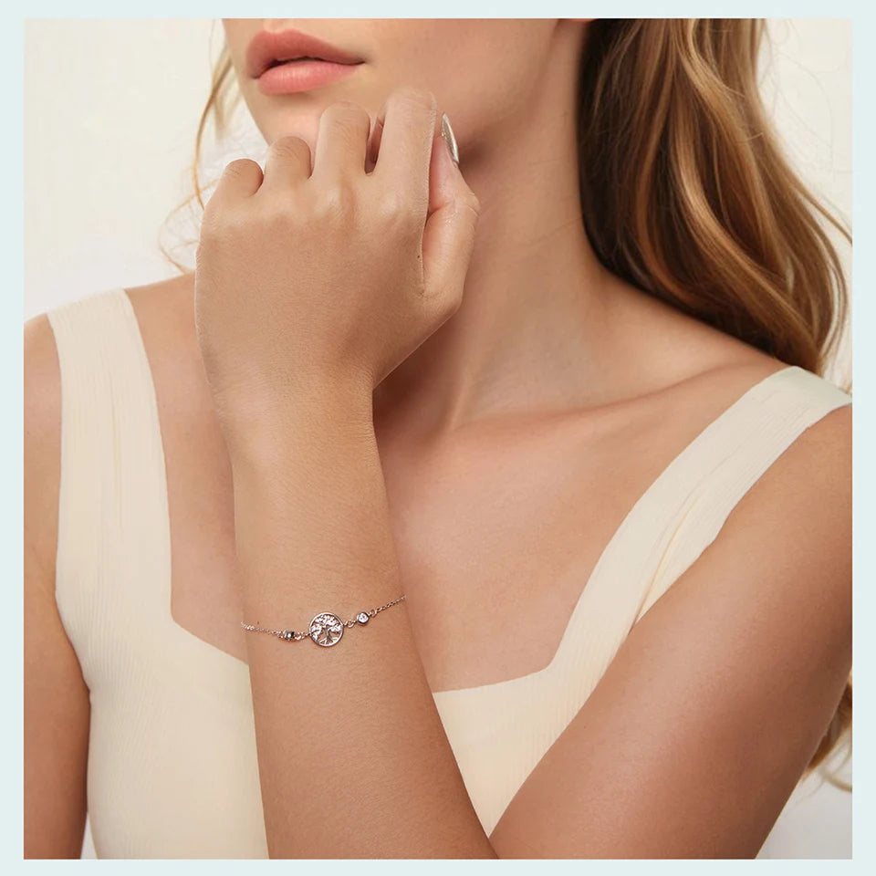 WOSTU Baum des Lebens Kettenglied-Armbänder Ohrstecker für Frauen 925 Sterling Silber AAA Zirkon Armband Familie Schmuckset Geschenk