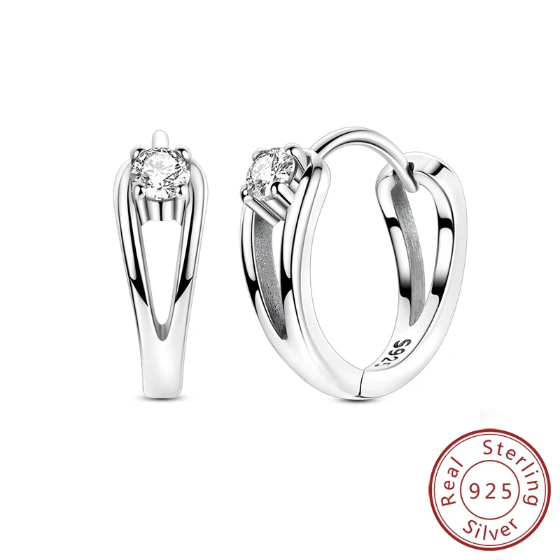 Creolen Neue Original 925 Sterling Silber Süße Herz Bogen Runde Zirkon Ohrstecker Für Frauen Mädchen Edlen Schmuck