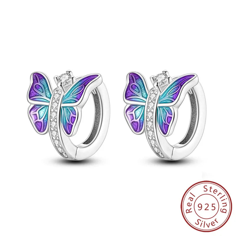 Creolen Original 925 Sterling Silber Blaues Sternenlicht Kristall Feuerdrache Schmetterling Ohrringe Für Frauen Party Hochzeit Schmuck