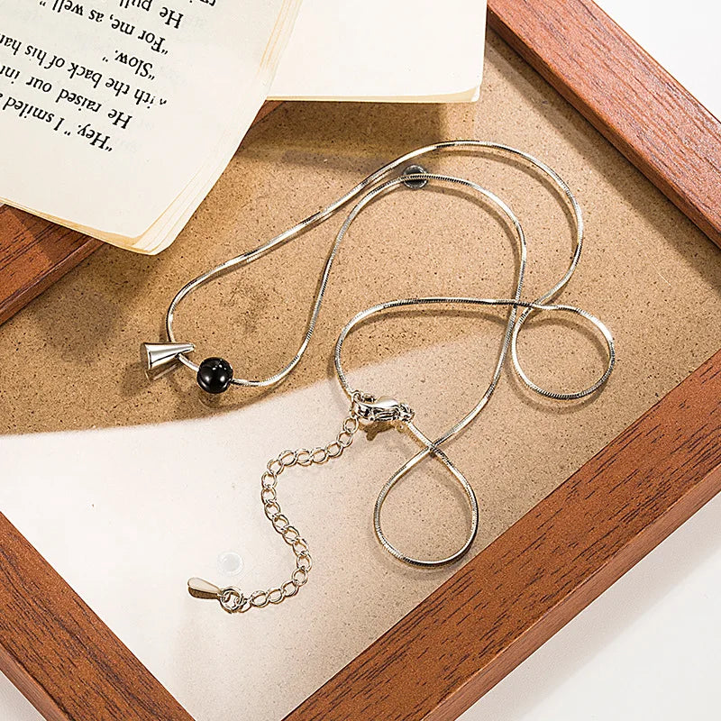 Halskette aus 925er-Sterlingsilber, schwarze Perlen, quadratisch, unregelmäßig, Punk, geometrisch, für Frauen und Mädchen, Schmuck, Geschenk, Dropshipping, Großhandel