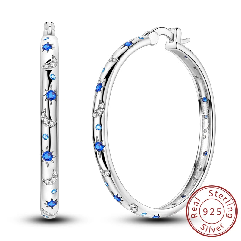 Creolen Original 925 Sterling Silber Blaues Sternenlicht Kristall Feuerdrache Schmetterling Ohrringe Für Frauen Party Hochzeit Schmuck