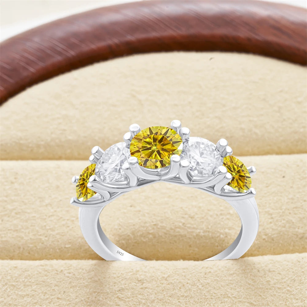 Moissanit Fünfstein-Ring Silber