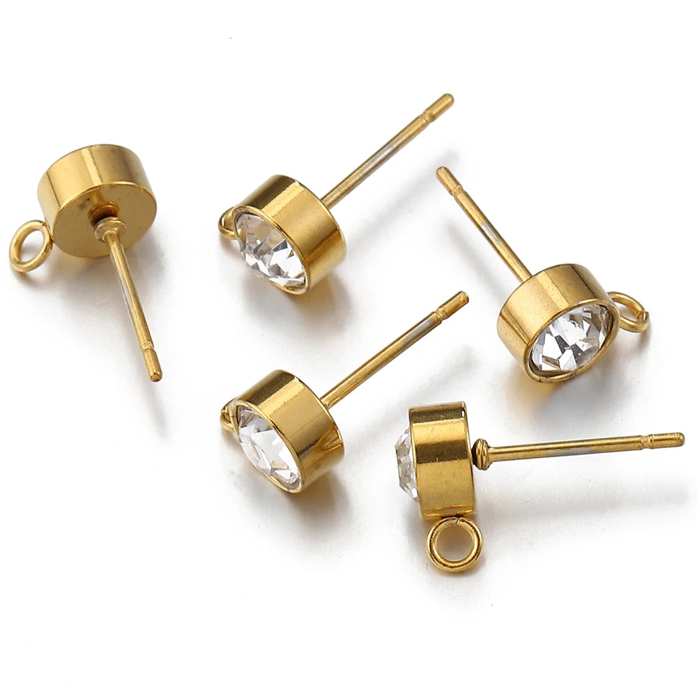 100 Stück/20 Stück Edelstahl-Strass-Ohrringpfosten, goldfarbene Ohrstecker mit Schlaufenringen, DIY-Ohrringe, Schmuckherstellungszubehör