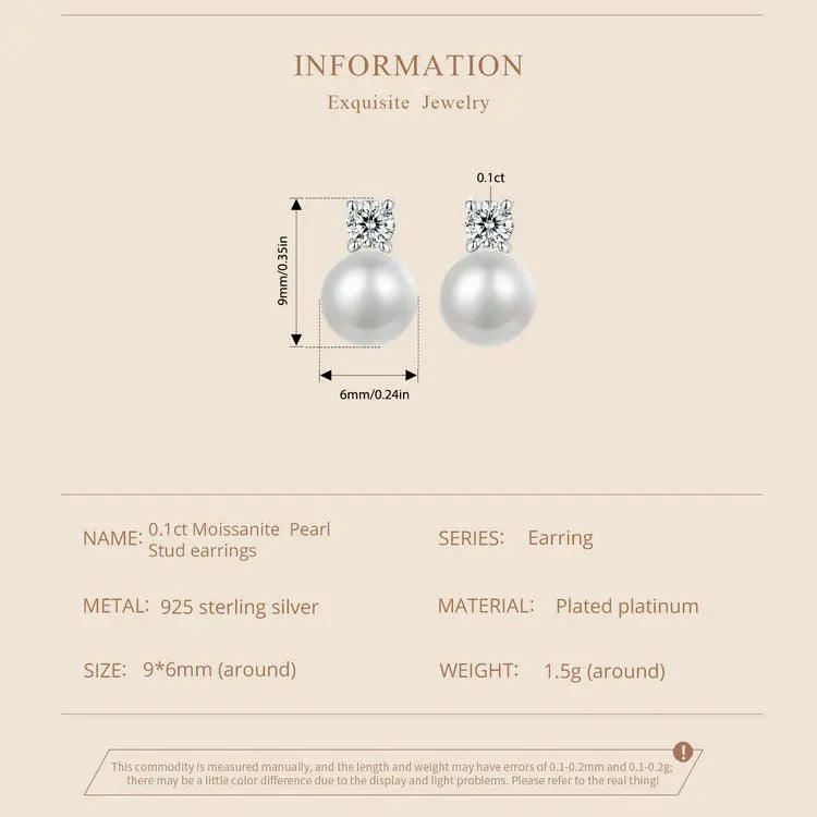 Bamoer U 0,1 CT Mini-Moissanit-Perlen-Ohrstecker, natürliche Süßwasser-Tropfen-Ohrringe, Labordiamant, 925er Sterlingsilber, Schmuck, Geschenk