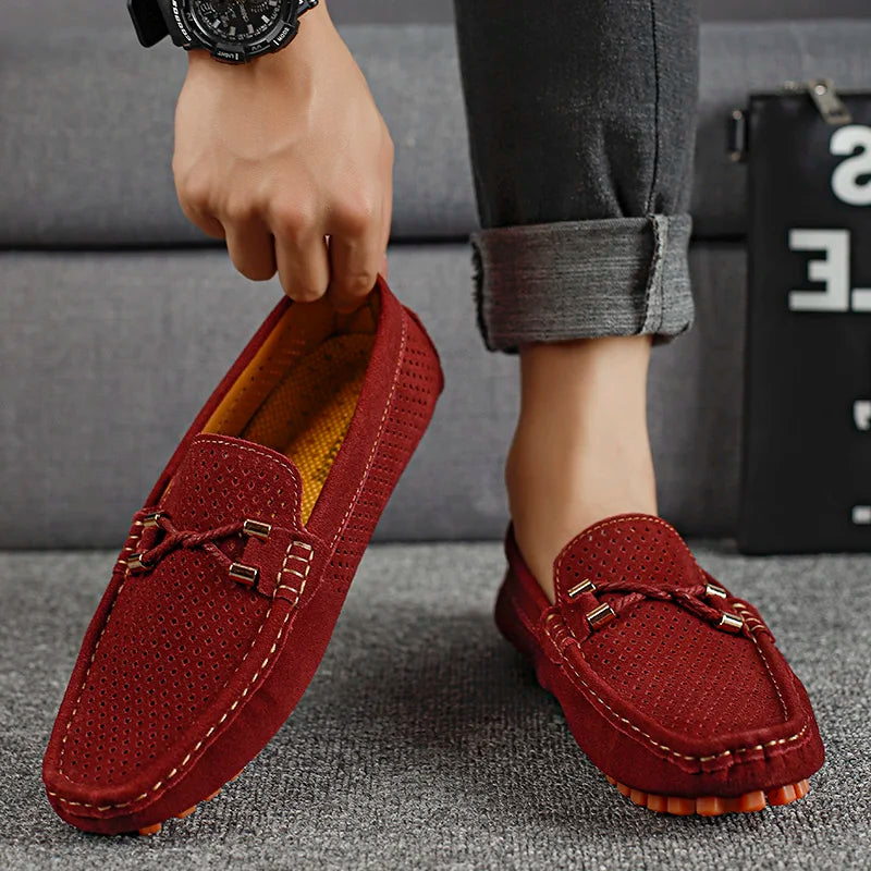 Mode Wildleder Herren Freizeitschuhe Echtes Leder Mann Loafer Slip on Flats Leichte Herren Fahrschuhe Faule Schuhe Mokassins