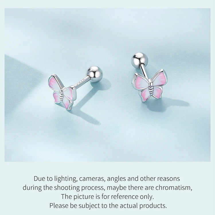 Bamoer Luxus-Ohrringe für Mädchen aus 925er-Sterlingsilber, Regenbogen-Schmetterling, niedlich, schick, lustig, Ohrstecker, Original für Damen, Party, edler Schmuck