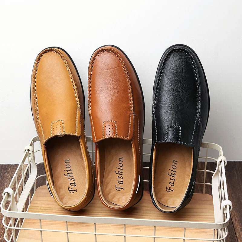 LETCOMFIT Lässige Herren-Loafer, solides Slip-On-Leder, Business-Oxfords, bequeme Low-Top-Herrenschuhe mittleren Alters, Ganzjahreskleidung