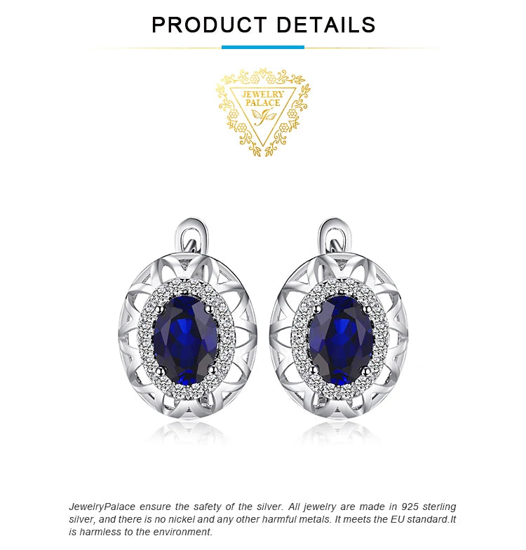 JewelryPalace Oval Kesim Düzenlendi Mavi Safir 925 Ayar Gümüş Halka Küpe Kadınlar için Moda Bildirimi Taş Takı