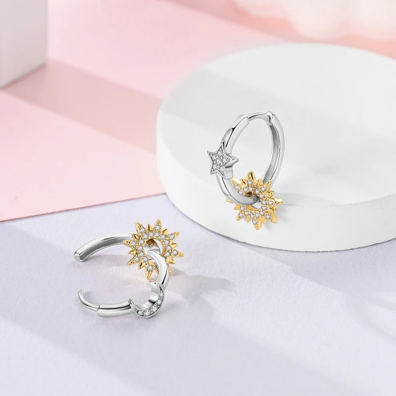 Damen-Ohrringe, 925er-Sterlingsilber, Creolen, Herz, Zirkon, Stern-Tropfenohrringe für Damen, Mode, Party, Geburtstag, Schmuck, Geschenke