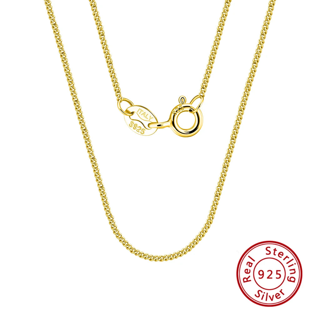 Rinntin Halskette aus massivem 925er-Sterlingsilber, 1,0 mm, seitliche Kette für Damen und Mädchen, elegante Halskette, edler Schmuck, 40/45/50/55/60 cm, SC18