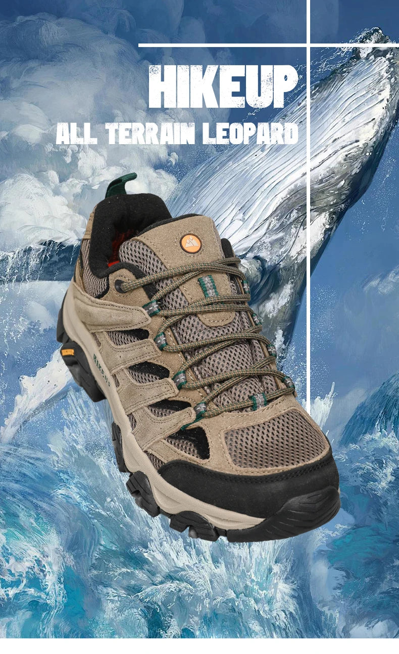 HIKEUP Turnschuhe für Männer Wanderschuhe Leder Trekking Stiefel Frauen Camping Jagd Herren Berg Taktische Stiefeletten Laufen Sneaker