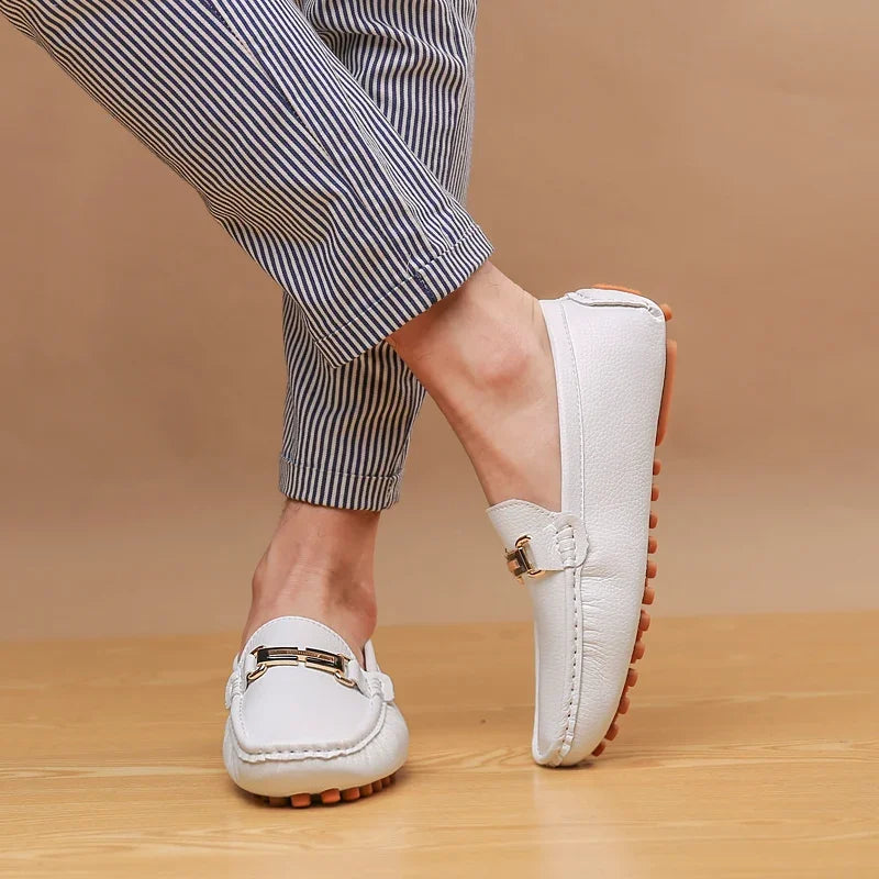 YRZL Schuhe für Herren, handgefertigt, PU-Leder, Loafer, lässig, zum Fahren, flache Schuhe, Slip-on-Schuhe, luxuriöse, bequeme Mokassins, weiße Loafer-Schuhe für Herren