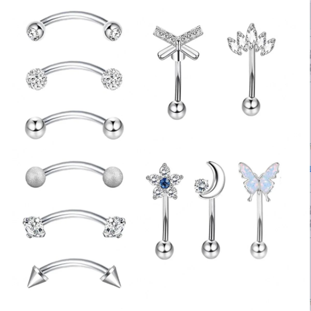 11er Set Hypoallergener Piercing Schmuck Edelstahl fur Knorpel und Augenbraue