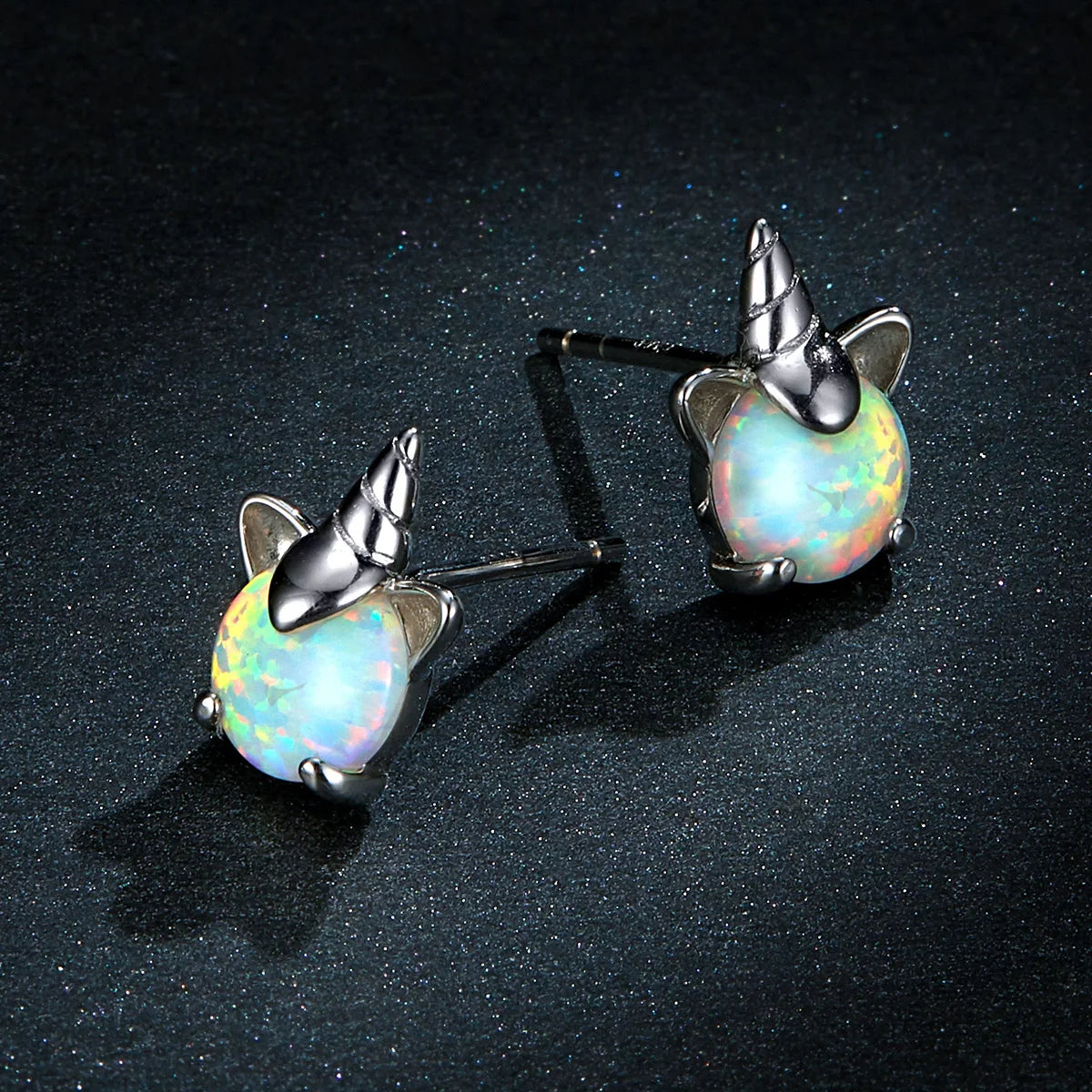 WOSTU 925 Sterling Silber Opal Stud Ohrringe Katze Einhorn Herz Blau Opal Ohrringe Für Frauen Original Silber 925 Schmuck