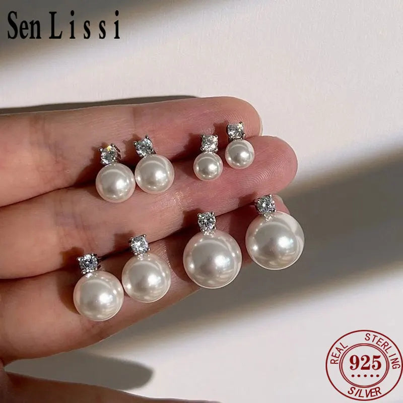 Senlissi-Neue Mode Lofty 8-12mm Süßwasser Perle Stud 18k Ohrringe für Frauen S925 Sterling Silber schmuck Freundin Geschenke