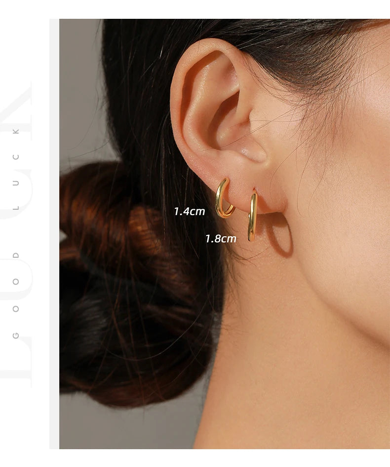 MODIAN 5 Größen 925 Sterling Silber Einfache stapelbare Kreis-Ohrschnallen Klassische Basic-Goldfarbene Creolen für Damenschmuck