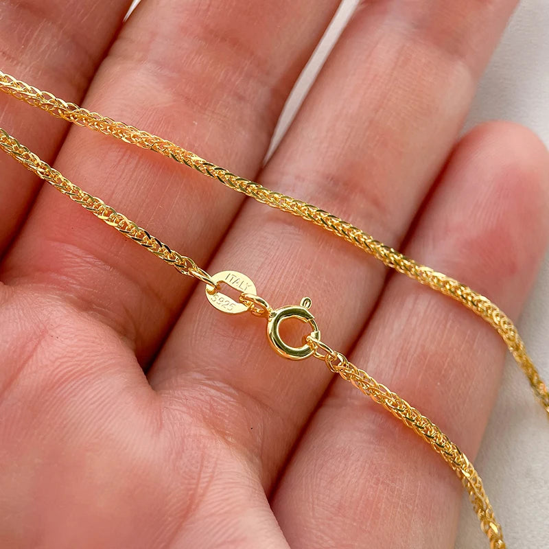 35–90 cm 1 mm 925 Sterling Silber Gold Farbe Fuchsschwanz Chopin Kette Halskette Frauen Mädchen Italien Schmuck Kolye Collane Collier Ketting