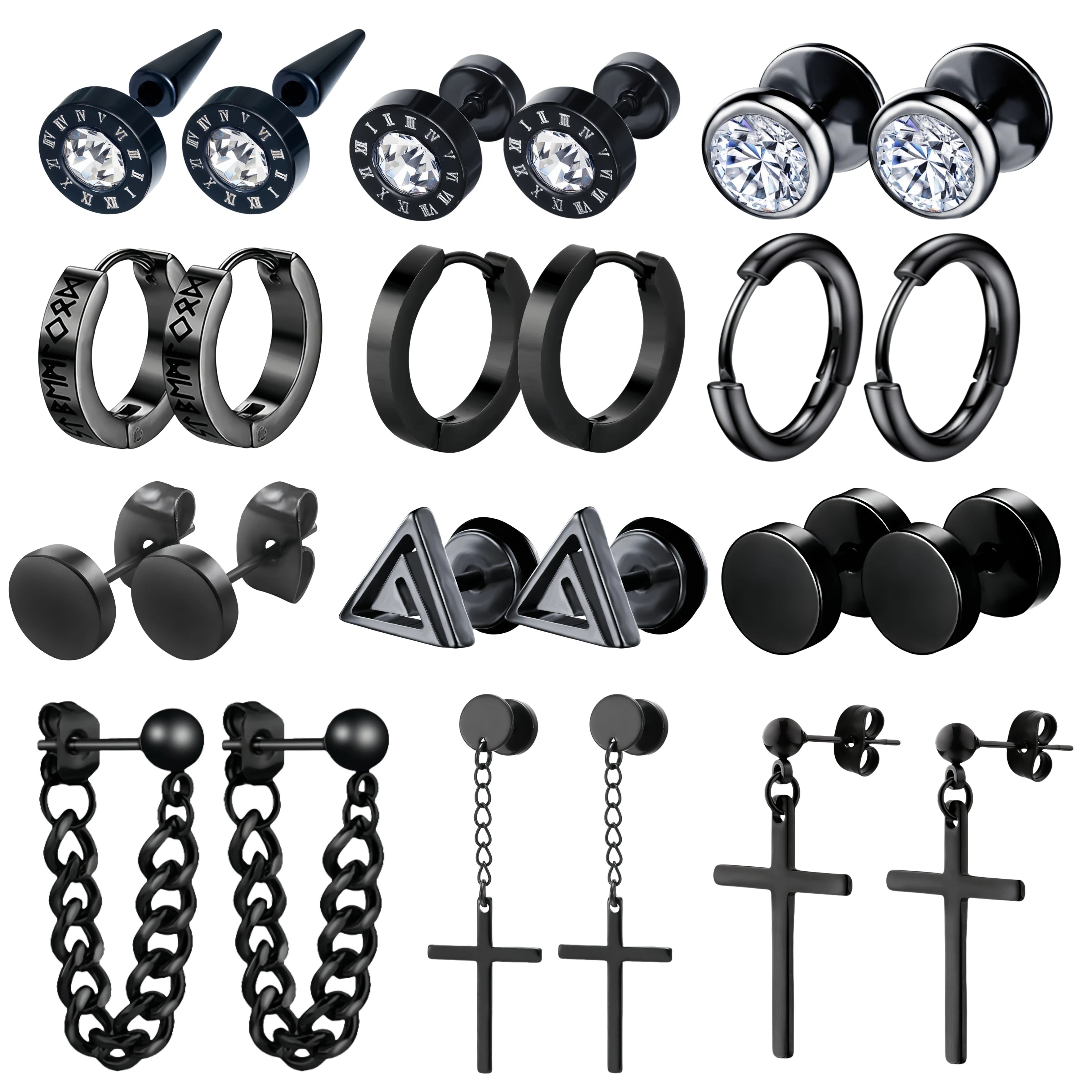 Hip-Hop Edelstahl Ohrstecker-Set – Schwarz – Unisex