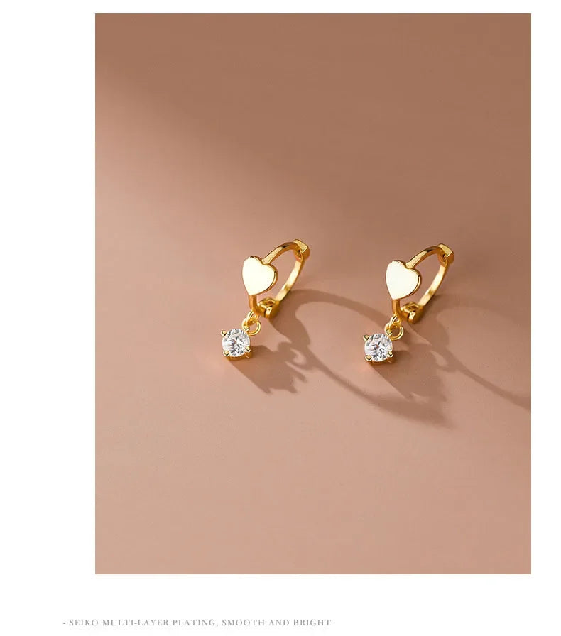 INZATT Echt 925 Sterling Silber Zirkon Anhänger Herz 18 Karat Gold Huggies Creolen Für Frauen Klassische Edlen Schmuck Zubehör