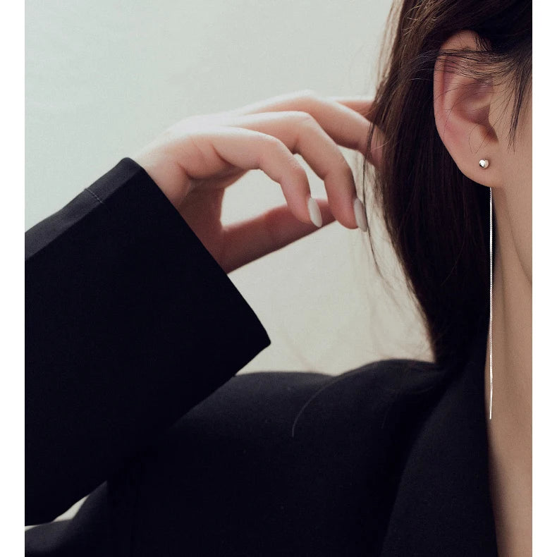 INZATT Echt 925 Sterling Silber Perle Quadrat Lange Kette Quaste Drop Ohrringe Für Frauen Klassischen Feinen Schmuck Geometrische Zubehör