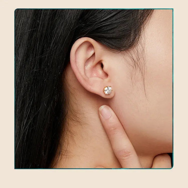 Bamoer U Gold-Moissanit-Ohrstecker, Ohrringe mit Schraubverschluss, Edelstein, Diamant, 6 Zinken, D-Farbe, Solitär für Frauen, Hochzeitsgeschenk