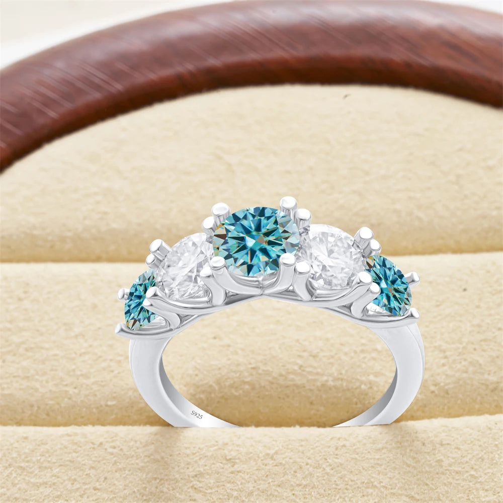 Moissanit Fünfstein-Ring Silber